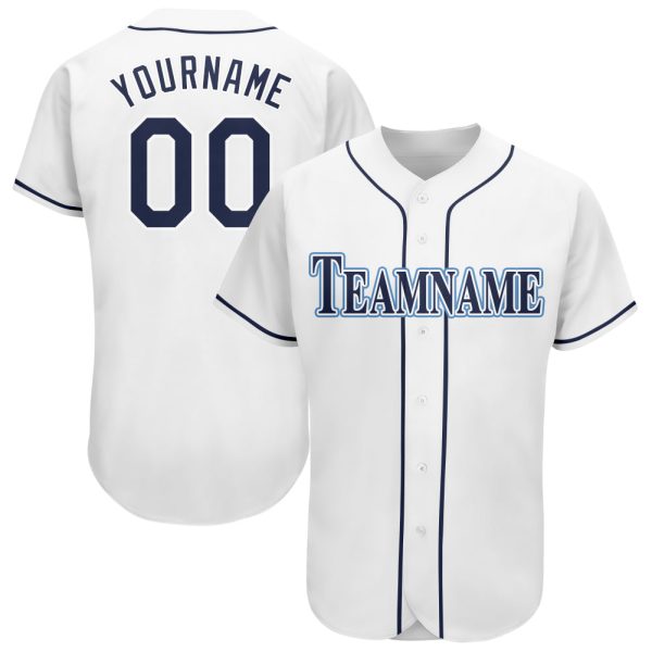 Custom Black Jersey, Personalized Black Baseball Jersey, Custom Baseball Jersey, Custom White Navy-Powder Blue Baseball Jersey Jezsport.com