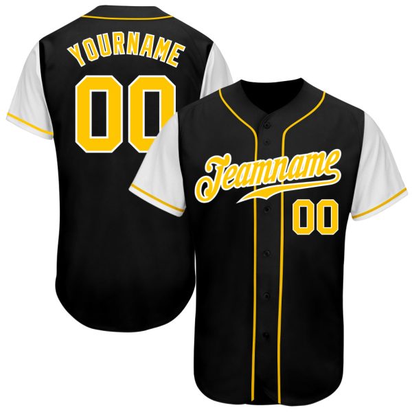 Custom Black Jersey, Personalized Black Baseball Jersey, Custom Baseball Jersey, Custom Black Gold-White Authentic Two Tone Baseball Jersey Jezsport.com