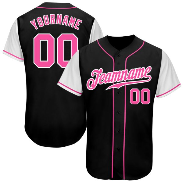 Custom Black Jersey, Personalized Black Baseball Jersey, Custom Baseball Jersey, Custom Black Pink-White Authentic Two Tone Baseball Jersey Jezsport.com