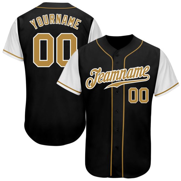 Custom Black Jersey, Personalized Black Baseball Jersey, Custom Baseball Jersey, Custom Black Old Gold-White Authentic Two Tone Baseball Jersey Jezsport.com