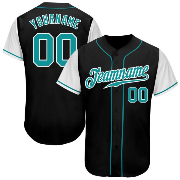 Custom Black Jersey, Personalized Black Baseball Jersey, Custom Baseball Jersey, Custom Black Teal-White Authentic Two Tone Baseball Jersey Jezsport.com