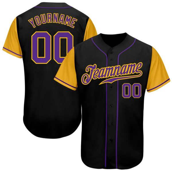 Custom Black Jersey, Personalized Black Baseball Jersey, Custom Baseball Jersey, Custom Black Purple-Gold Authentic Two Tone Baseball Jersey Jezsport.com