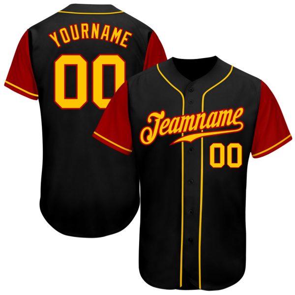 Custom Black Jersey, Personalized Black Baseball Jersey, Custom Baseball Jersey, Custom Black Gold-Red Authentic Two Tone Baseball Jersey Jezsport.com