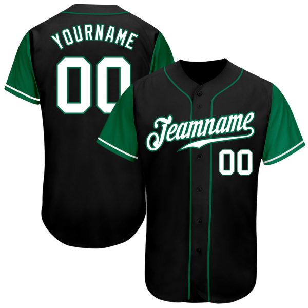 Custom Black Jersey, Personalized Black Baseball Jersey, Custom Baseball Jersey, Custom Black White-Kelly Green Authentic Two Tone Baseball Jersey Jezsport.com