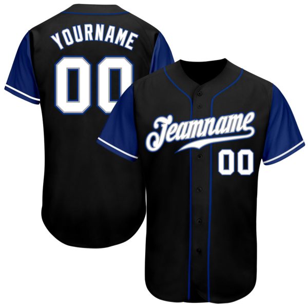 Custom Black Jersey, Personalized Black Baseball Jersey, Custom Baseball Jersey, Custom Black White-Royal Authentic Two Tone Baseball Jersey Jezsport.com