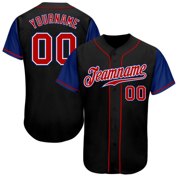 Custom Black Jersey, Personalized Black Baseball Jersey, Custom Baseball Jersey, Custom Black Red-Royal Authentic Two Tone Baseball Jersey Jezsport.com