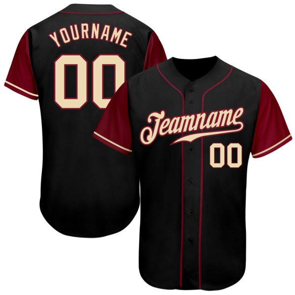 Custom Black Jersey, Personalized Black Baseball Jersey, Custom Baseball Jersey, Custom Black Cream-Crimson Authentic Two Tone Baseball Jersey Jezsport.com