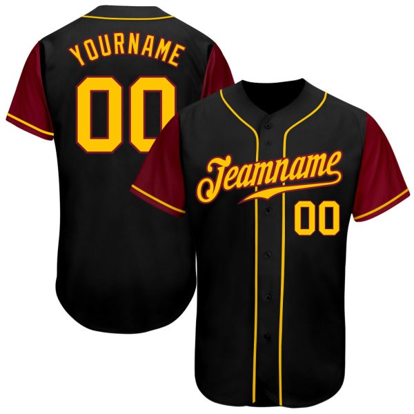 Custom Black Jersey, Personalized Black Baseball Jersey, Custom Baseball Jersey, Custom Black Gold-Crimson Authentic Two Tone Baseball Jersey Jezsport.com