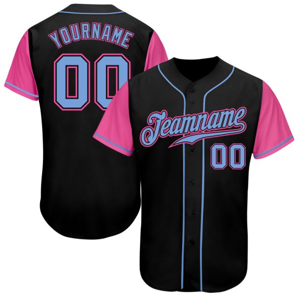 Custom Black Jersey, Personalized Black Baseball Jersey, Custom Baseball Jersey, Custom Black Light Blue-Pink Authentic Two Tone Baseball Jersey Jezsport.com