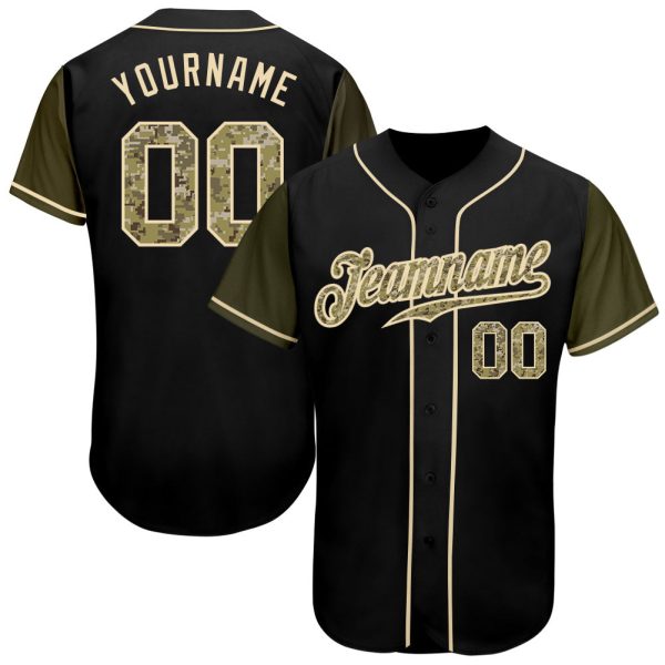 Custom Black Jersey, Personalized Black Baseball Jersey, Custom Baseball Jersey, Custom Black Camo-Olive Authentic Two Tone Baseball Jersey Jezsport.com