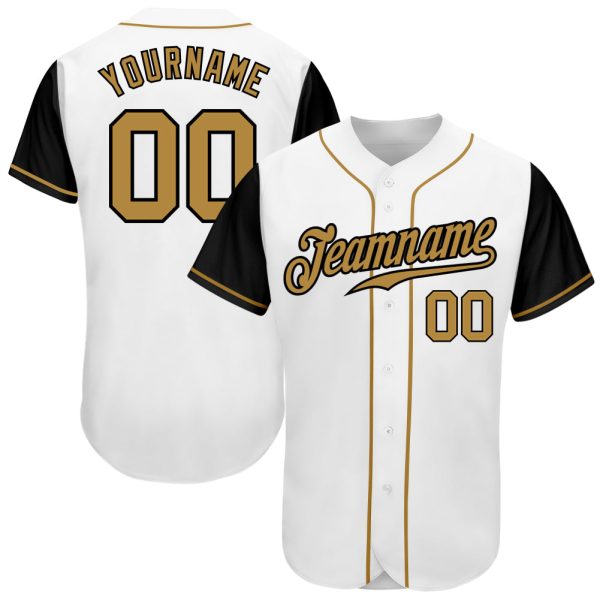 Custom Black Jersey, Personalized Black Baseball Jersey, Custom Baseball Jersey, Custom White Old Gold-Black Authentic Two Tone Baseball Jersey Jezsport.com