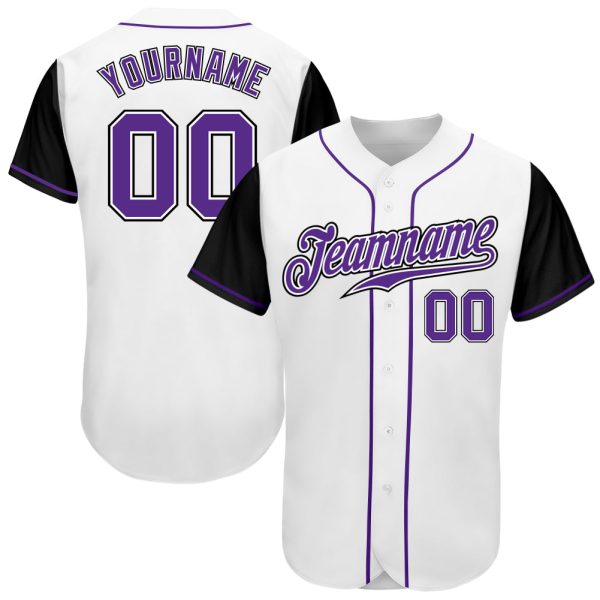 Custom Black Jersey, Personalized Black Baseball Jersey, Custom Baseball Jersey, Custom White Purple-Black Authentic Two Tone Baseball Jersey Jezsport.com