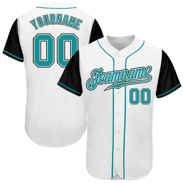 Custom Black Jersey, Personalized Black Baseball Jersey, Custom Baseball Jersey, Custom White Teal-Black Authentic Two Tone Baseball Jersey Jezsport.com