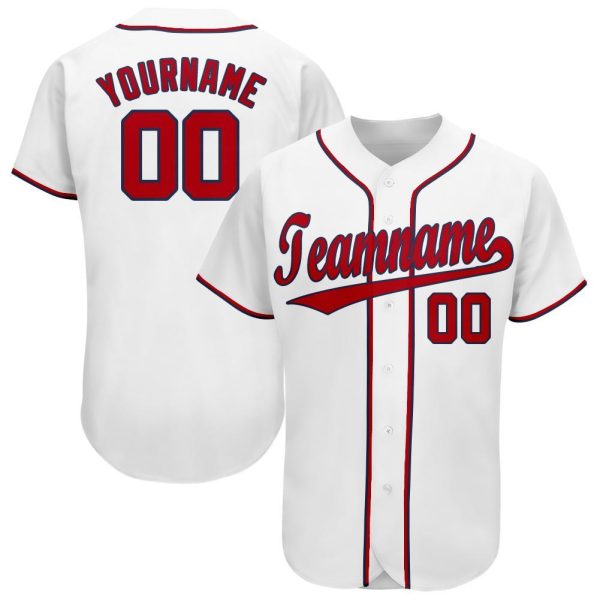 Custom Black Jersey, Personalized Black Baseball Jersey, Custom Baseball Jersey, Custom White Red-Navy Baseball Jersey Jezsport.com