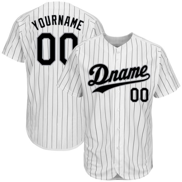 Custom Black Jersey, Personalized Black Baseball Jersey, Custom Baseball Jersey, Custom White Black Pinstripe Black-Gray Authentic Baseball Jersey Jezsport.com