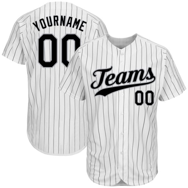 Custom Black Jersey, Personalized Black Baseball Jersey, Custom Baseball Jersey, Custom White Black Pinstripe Black-Gray Authentic Baseball Jersey Jezsport.com