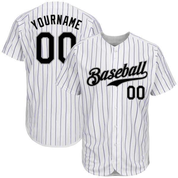 Custom Black Jersey, Personalized Black Baseball Jersey, Custom Baseball Jersey, Custom White Purple Pinstripe Black-Gray Authentic Baseball Jersey Jezsport.com