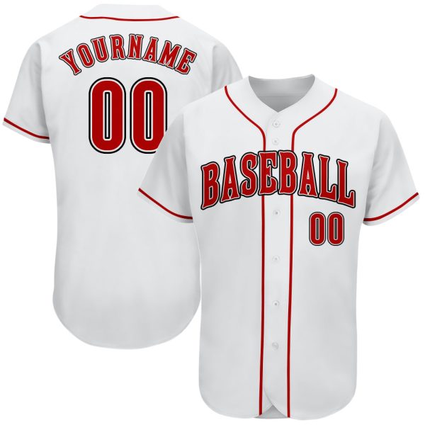 Custom Black Jersey, Personalized Black Baseball Jersey, Custom Baseball Jersey, Custom White Red-Black Authentic Baseball Jersey Jezsport.com