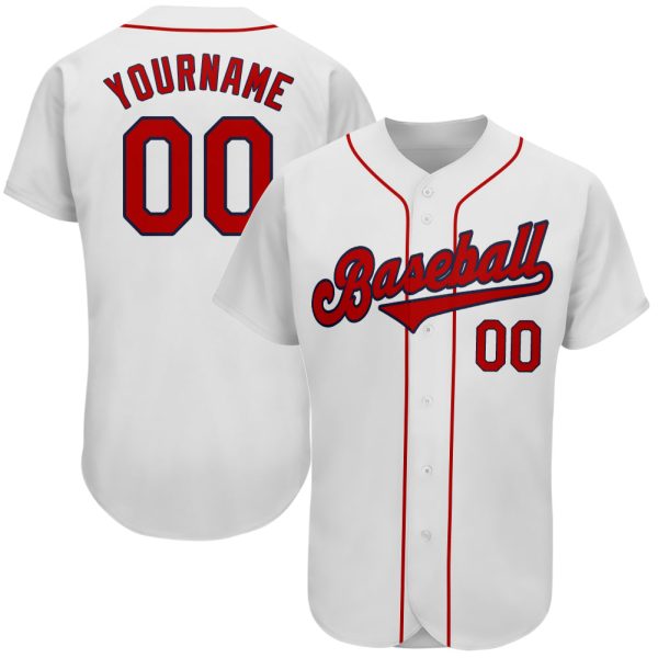 Custom Black Jersey, Personalized Black Baseball Jersey, Custom Baseball Jersey, Custom White Red-Navy Authentic Baseball Jersey Jezsport.com