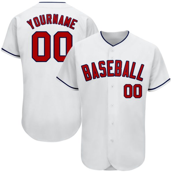 Custom Black Jersey, Personalized Black Baseball Jersey, Custom Baseball Jersey, Custom White Red-Navy Authentic Baseball Jersey Jezsport.com