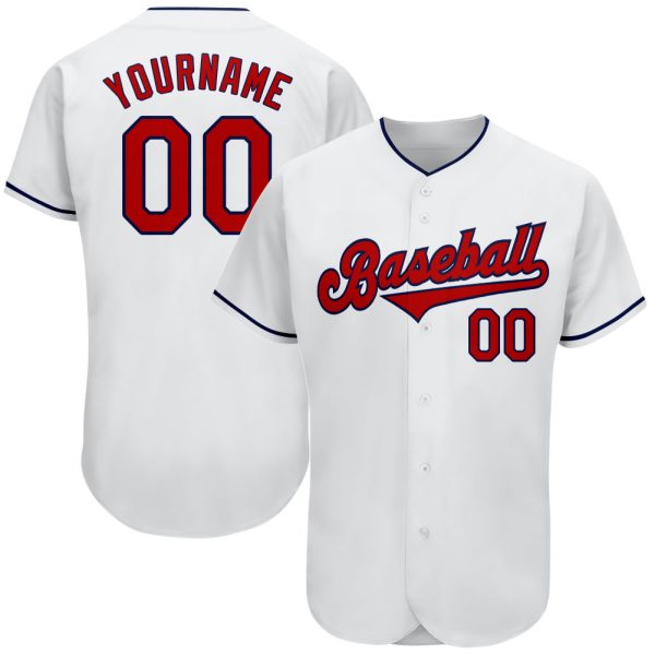 Custom Black Jersey, Personalized Black Baseball Jersey, Custom Baseball Jersey, Custom White Red-Navy Authentic Baseball Jersey Jezsport.com