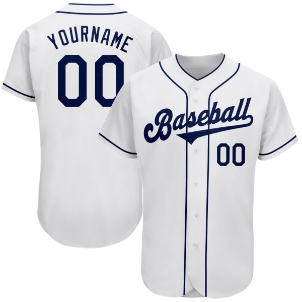 Custom Black Jersey, Personalized Black Baseball Jersey, Custom Baseball Jersey, Custom White Navy Authentic Baseball Jersey Jezsport.com