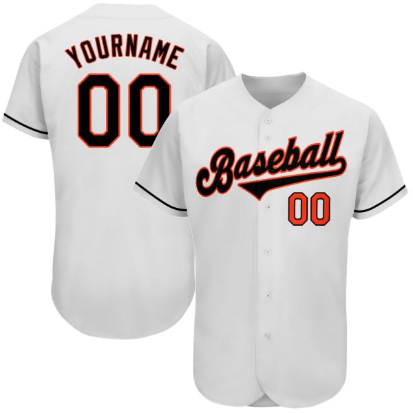 Custom Black Jersey, Personalized Black Baseball Jersey, Custom Baseball Jersey, Custom White Black-Orange Authentic Baseball Jersey Jezsport.com