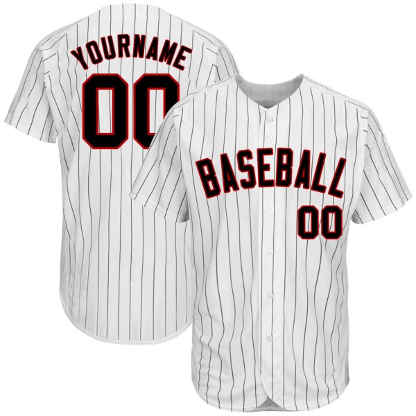 Custom Black Jersey, Personalized Black Baseball Jersey, Custom Baseball Jersey, Custom White Black Pinstripe Black-Red Authentic Baseball Jersey Jezsport.com