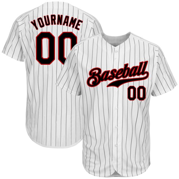 Custom Black Jersey, Personalized Black Baseball Jersey, Custom Baseball Jersey, Custom White Black Pinstripe Black-Red Authentic Baseball Jersey Jezsport.com