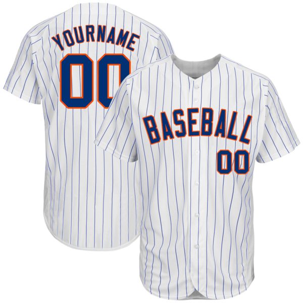 Custom Black Jersey, Personalized Black Baseball Jersey, Custom Baseball Jersey, Custom White Royal Pinstripe Royal-Orange Authentic Baseball Jersey Jezsport.com