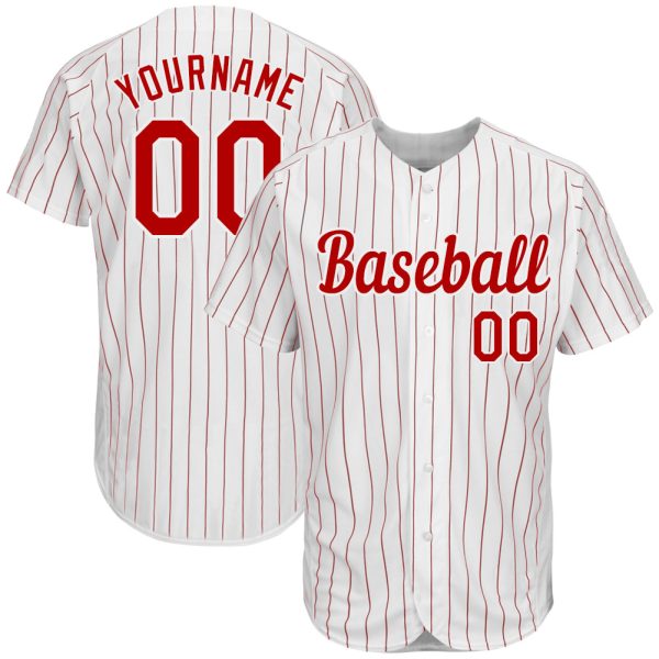 Custom Black Jersey, Personalized Black Baseball Jersey, Custom Baseball Jersey, Custom White Red Pinstripe Red-White Authentic Baseball Jersey Jezsport.com