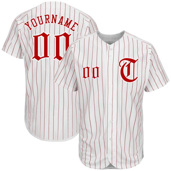 Custom Black Jersey, Personalized Black Baseball Jersey, Custom Baseball Jersey, Custom White Red Pinstripe Red-White Authentic Baseball Jersey Jezsport.com