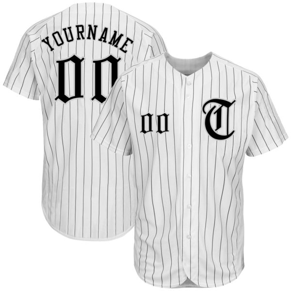 Custom Black Jersey, Personalized Black Baseball Jersey, Custom White Black Pinstripe Black-Gray Authentic Baseball Jersey Jezsport.com