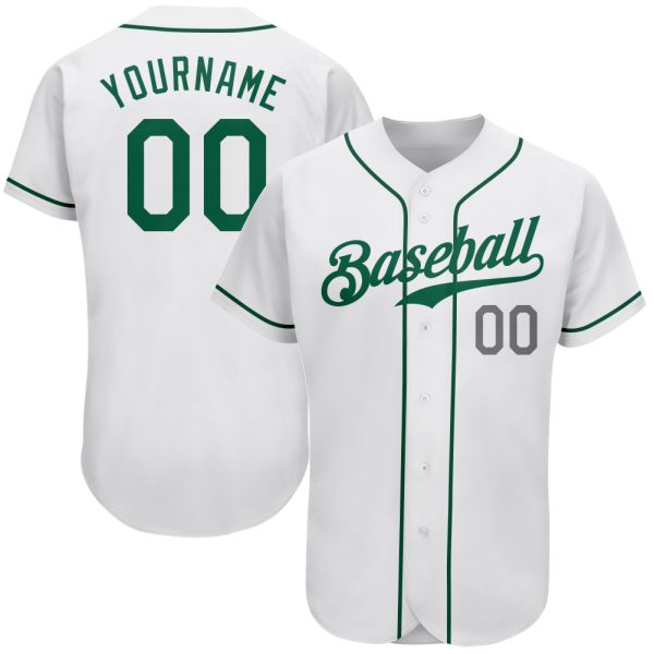 Custom Black Jersey, Personalized Black Baseball Jersey, Custom Baseball Jersey, Custom White Kelly Green-Light Gray Authentic Baseball Jersey Jezsport.com