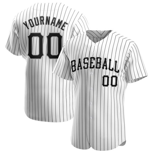 Custom Black Jersey, Personalized Black Baseball Jersey, Custom Baseball Jersey, Custom White Black Pinstripe Black-Gray Authentic Baseball Jersey Jezsport.com