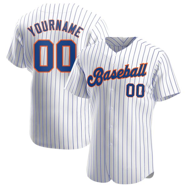 Custom Black Jersey, Personalized Black Baseball Jersey, Custom Baseball Jersey, Custom White Royal Pinstripe Royal-Orange Authentic Baseball Jersey Jezsport.com