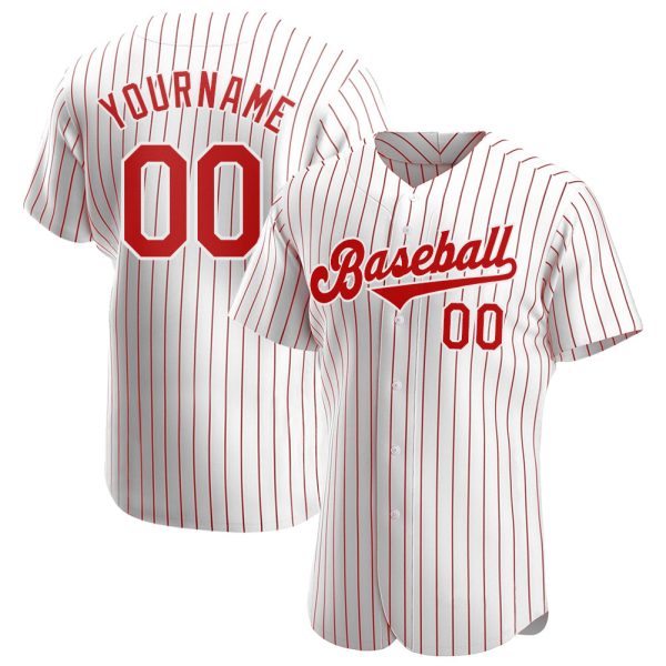 Custom Black Jersey, Personalized Black Baseball Jersey, Custom Baseball Jersey, Custom White Red Pinstripe Red-White Authentic Baseball Jersey Jezsport.com