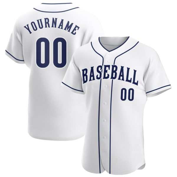 Custom Black Jersey, Personalized Black Baseball Jersey, Custom Baseball Jersey, Custom White Navy-White Authentic Baseball Jersey Jezsport.com