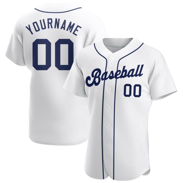 Custom Black Jersey, Personalized Black Baseball Jersey, Custom Baseball Jersey, Custom White Navy Authentic Baseball Jersey Jezsport.com