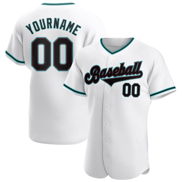 Custom Black Jersey, Personalized Black Baseball Jersey, Custom Baseball Jersey, Custom White Black-Teal Authentic Baseball Jersey Jezsport.com