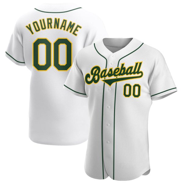 Custom Black Jersey, Personalized Black Baseball Jersey, Custom Baseball Jersey, Custom White Green-Gold Authentic Baseball Jersey Jezsport.com