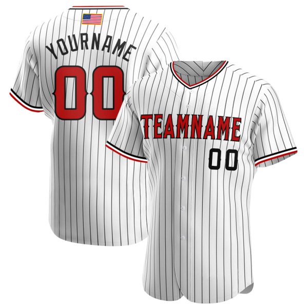 Custom Black Jersey, Personalized Black Baseball Jersey, Custom White Black Pinstripe Red-Black Authentic American Flag Fashion Baseball Jersey Jezsport.com