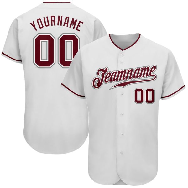 Custom Black Jersey, Personalized Black Baseball Jersey, Custom Baseball Jersey, Custom White Crimson-Gray Authentic Baseball Jersey Jezsport.com