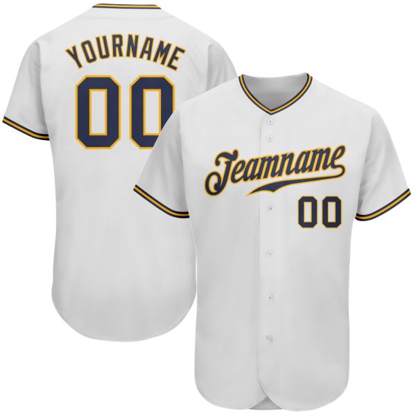 Custom Black Jersey, Personalized Black Baseball Jersey, Custom Baseball Jersey, Custom White Navy-Gold Authentic Baseball Jersey Jezsport.com