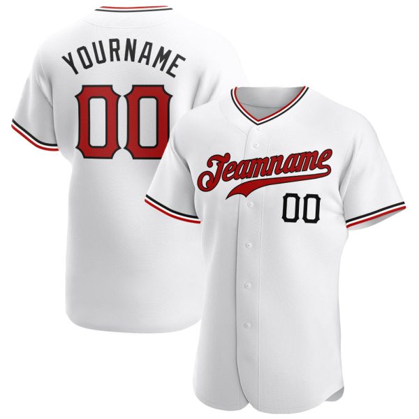 Custom Black Jersey, Personalized Black Baseball Jersey, Custom Baseball Jersey, Custom White Red-Black Authentic Baseball Jersey Jezsport.com