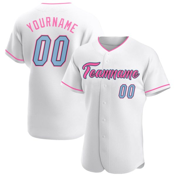 Custom Black Jersey, Personalized Black Baseball Jersey, Custom Baseball Jersey, Custom White Light Blue-Pink Authentic Baseball Jersey Jezsport.com