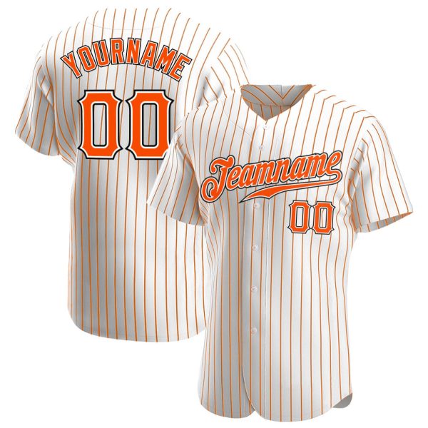 Custom Black Jersey, Personalized Black Baseball Jersey, Custom White Orange Pinstripe Orange-Black Authentic Baseball Jersey Jezsport.com