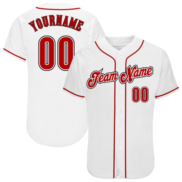 Custom Black Jersey, Personalized Black Baseball Jersey, Custom Baseball Jersey, Custom White Red-Black Authentic Baseball Jersey Jezsport.com