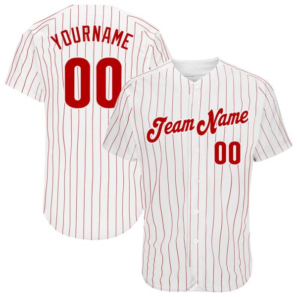 Custom Black Jersey, Personalized Black Baseball Jersey, Custom Baseball Jersey, Custom White Red Pinstripe Red Authentic Baseball Jersey Jezsport.com