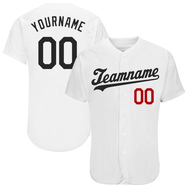 Custom Black Jersey, Personalized Black Baseball Jersey, Custom Baseball Jersey, Custom White Black-Red Authentic Baseball Jersey Jezsport.com